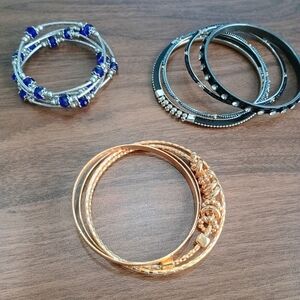 3 Sets Of Elegant Gold, Black and Silver Bangle Set